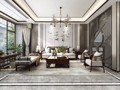 新中式客餐厅3D模型下载